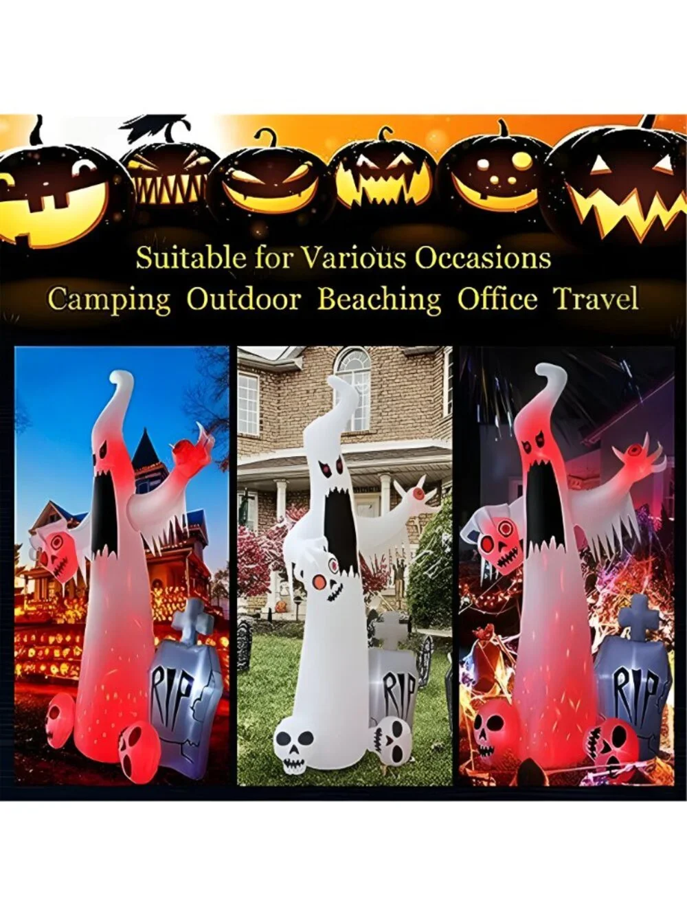 12 FT Halloween Inflatables Outdoor Decorations Ghost with 3 Skulls